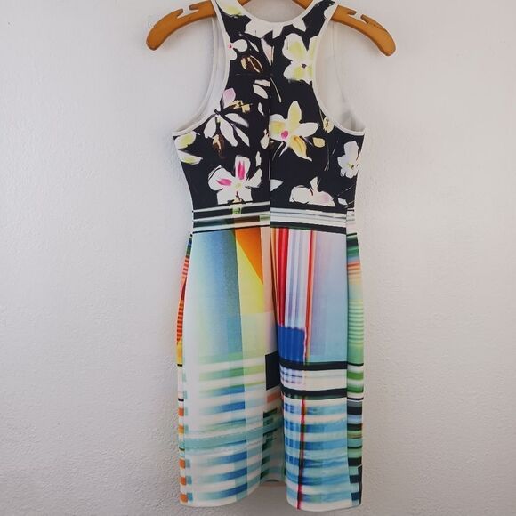 Clover Canyon Rainbow Garden Plaid Neoprene Dress Medium Floral Bodycon size S - Picture 5 of 5